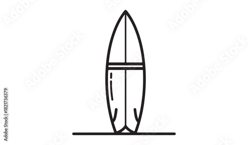 Stylized outline drawing of a surfboard standing upright