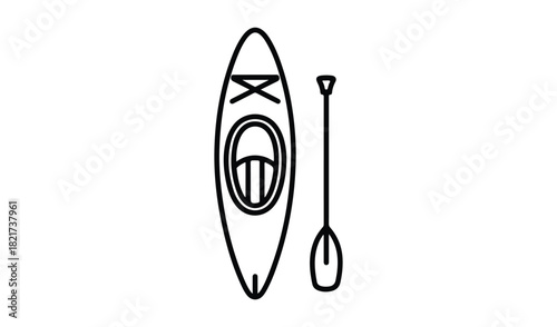 Simple line art illustration of a kayak and paddle
