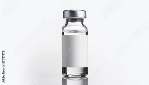 a small empty transparent vaccine ampoule bottle mockup with a white label on an isolated background