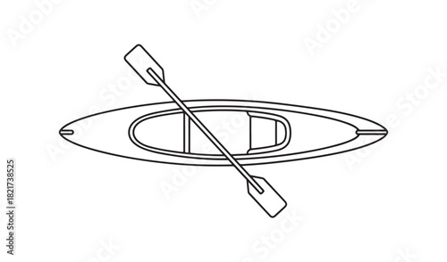 Simple line drawing of a kayak and paddle