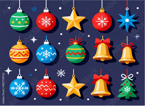 Colorful Christmas Ornaments Set vector