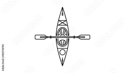 Top down view of a kayak and paddle outline illustration