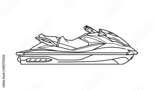 Line art illustration of a modern personal watercraft on a white background