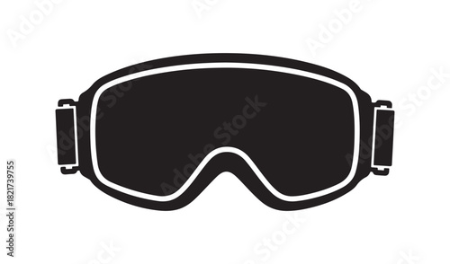 Black silhouette of ski goggles on a white background