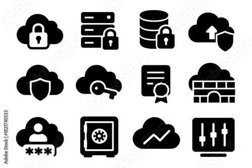 Key encrypted server icons shielded cloud vector icon remote login control security