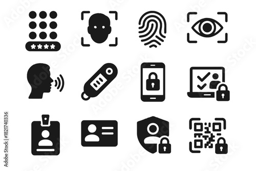 Security generator grid scanner qr scan lock badge id voice icons vector