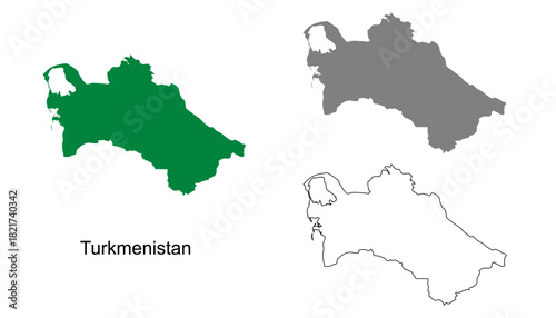 Turkmenistan map set. Turkmenistan map vector. Turkmenistan map on green, gray, and outline