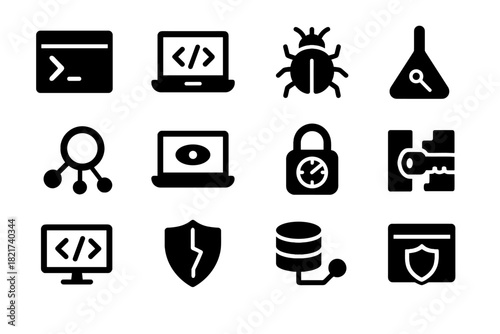 Inspection window icon data ip ethical system hacking code vector icons network