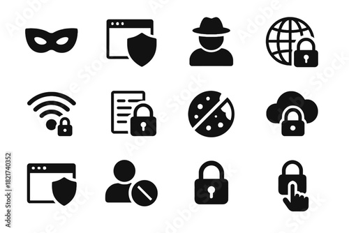 Mask icons lock symbol icon vpn safe privacy vector cookie online data
