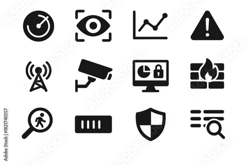 Icons screen vector grid scan intrusion cybersecurity detection icon warning signal security