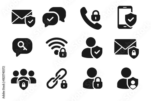 Vector chat messenger sender icons connection encrypted private call icon secure communication