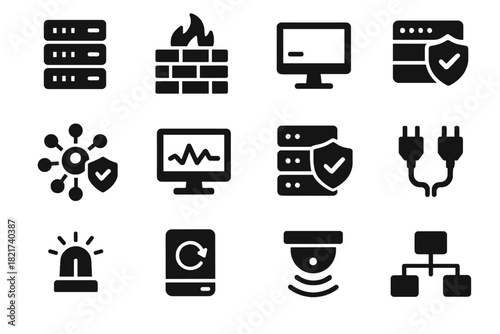 Cables vector system detector icons warning terminal cyber monitoring infrastructure icon intrusion