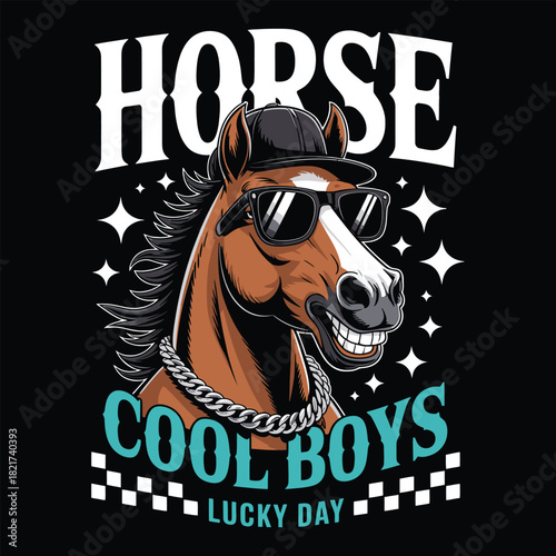 Cool Horse with Sunglasses and Cap graphic vector art t-shirt design print