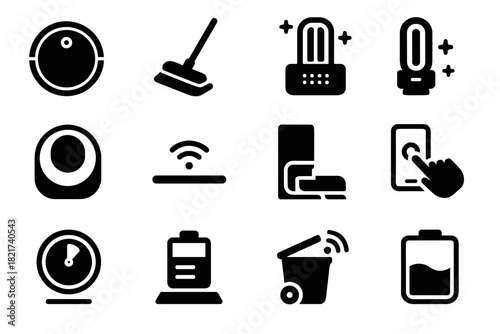 Vector base vacuum mop icons cleaning smart air dustbin tank icon dock