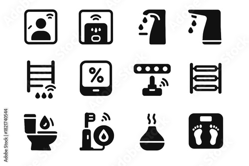 Smart rack aroma bathroom automatic soap icon led icons vector vanity scale