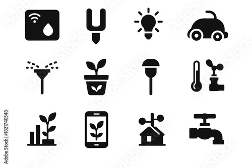 Growth icons tracker sprinkler robot icon garden smart plant sensor vector