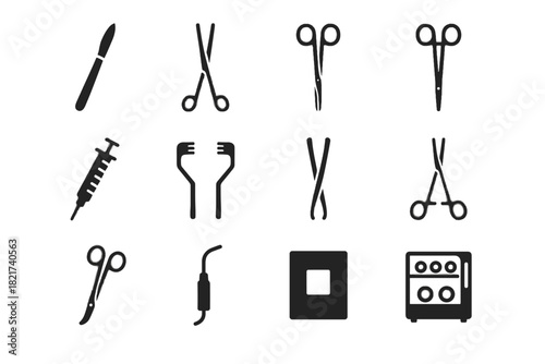 Syringe suction icons sterilizer scalpel drape surgical vector tools icon tray clamp