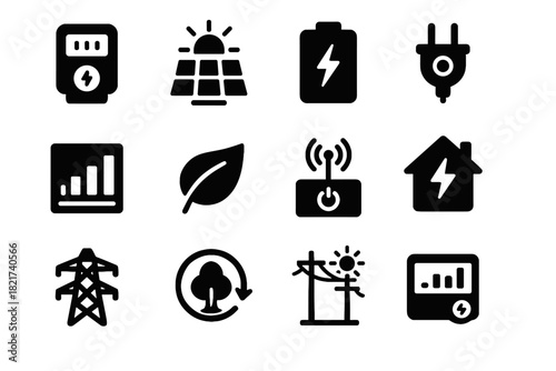 Icon vector smart icons battery consumption graph grid monitoring solar plug meter