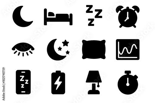 Sky sleep clock charging alarm icons vector monitoring icon pillow battery smartphone