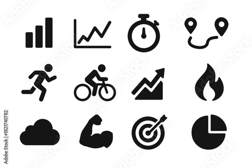 Muscle arm target data cycling bar icons vector analytics icon exercise chart