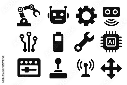 Panel robotics antenna control wrench set robotic ai arm icon vector robot