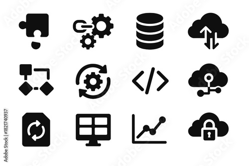 Cloud integration api file icon puzzle link graph automation piece vector icons