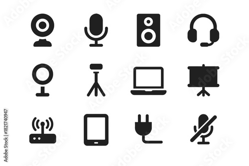 Symbol tripod presentation online screen light meeting vector webcam icon stand ring