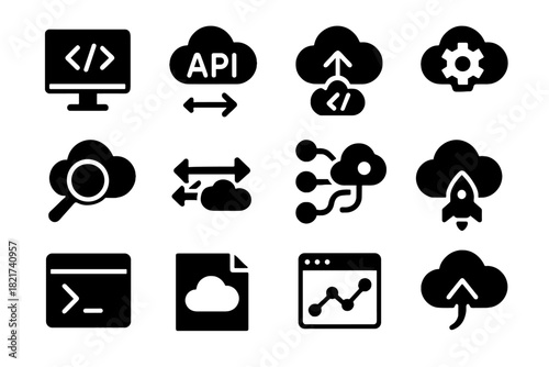 Code development icons icon cloud software upload box vector flow version control