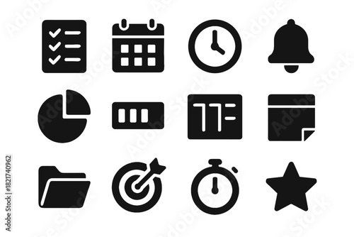 Clock bar sticky vector bell calendar task timer checklist productivity icon icons