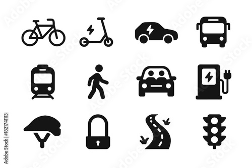 Light lock bike green electric scooter icon vector bicycle transport carpool icons