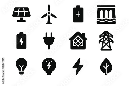 Tower energy hydro turbine meter icon vector renewable lightbulb icons battery solar
