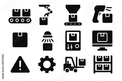 Forklift rack wheel alert package fulfillment vector scanner icon storage sensor automated