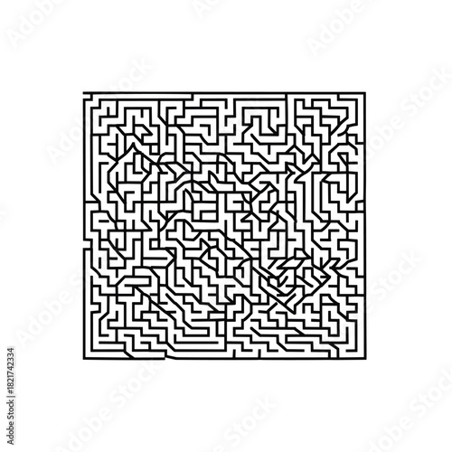 Foto Intricate black and white square maze with complex paths and dead ends