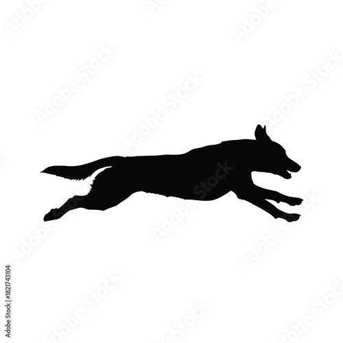 Silhouette of a dog running at full speed with its legs extended