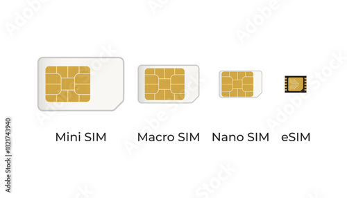 The icons displays four generations of SIM technology from the largest Mini SIM down to the smallest embedded eSIM.