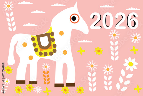 Happy New Year 2026 White Horse Illustration