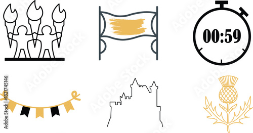 Collection of scottish themed icons isolated on