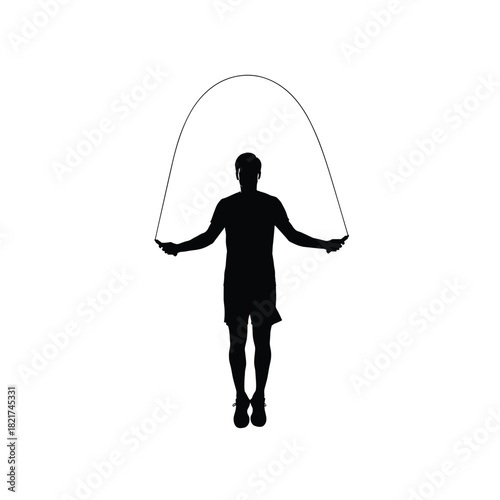 Silhouette of a person jumping rope against a white background