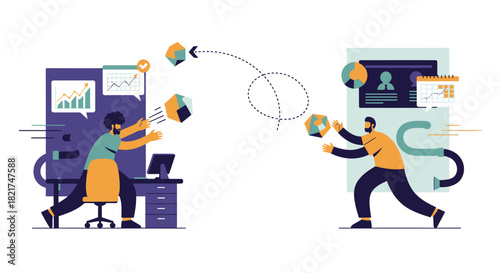 Business Data Transfer Workflow Automation Illustration for Information Exchange