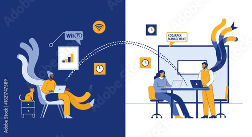 Hybrid Workplace and Remote Work Data Management Illustration