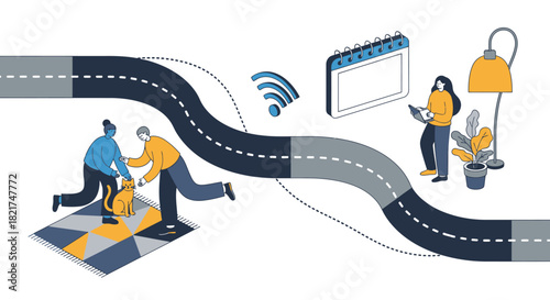 Man Juggling Remote Work and Work-Life Balance Illustration