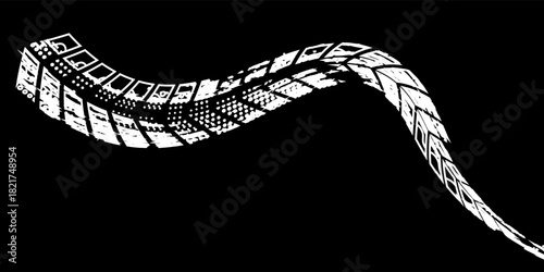 Tire treker background for rally, drift, motocross, offroad and other automotive and motorbike sports. Tire marks are black on a white background. vector.