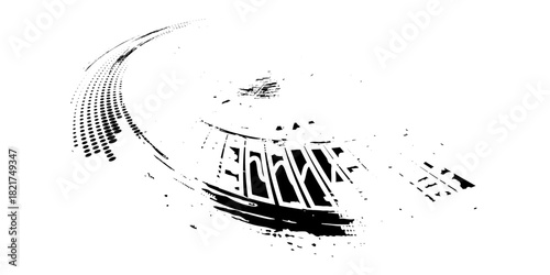 Tire treker background for rally, drift, motocross, offroad and other automotive and motorbike sports. Tire marks are black on a white background. vector.