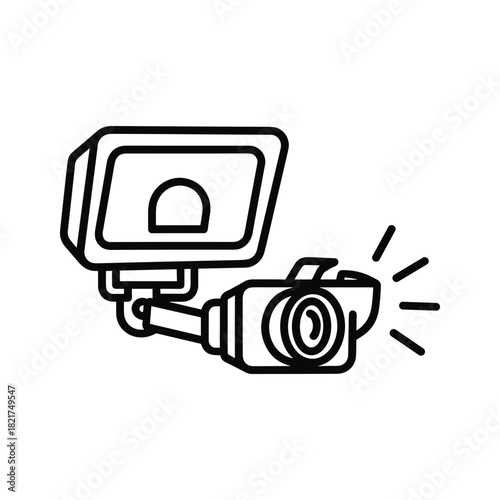 Security camera with light icon, surveillance system concept