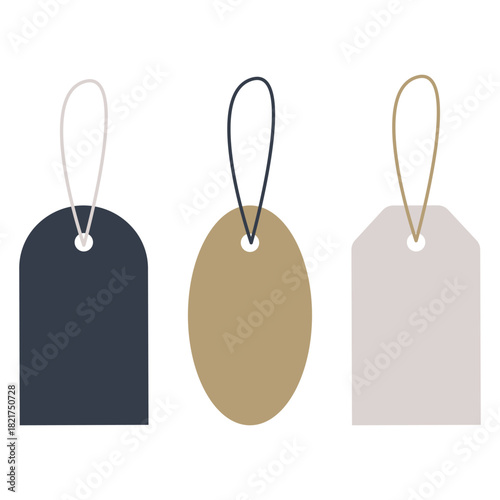 Vector set of labels, tags for clothes, price tags on a rope in a flat style.