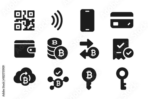 Crypto receipt wallet nfc smartphone icons icon card vector key payment cloud