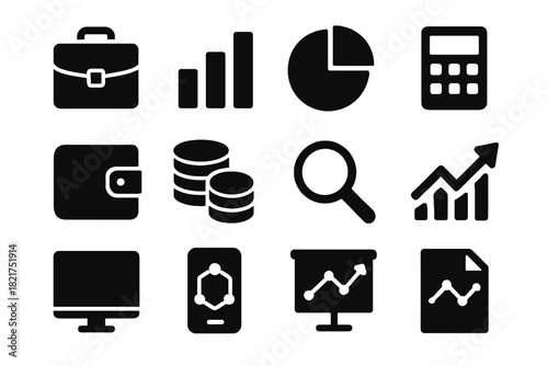 Chart icon mobile analytics calculator crypto wallet pie set coin stack vector