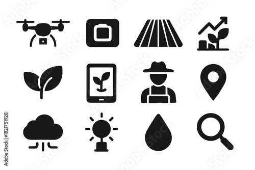 Sunlight icons icon vector camera gps monitoring cloud tablet rows drone crop