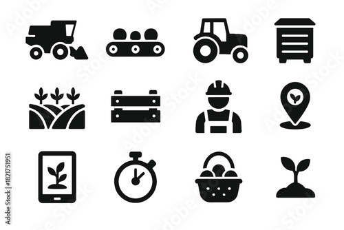 Automation gps tractor tracker worker farm tablet icons plant harvest vector icon