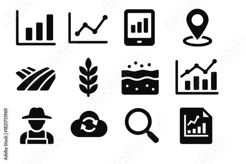 Tablet pin analytics icons field graph icon gps farm vector cloud soil